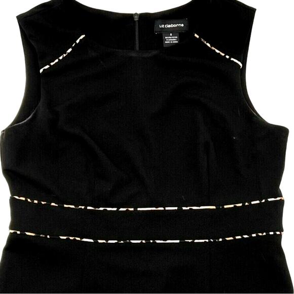 LIZ CLAIBORNE Size 8 Little Black Dress Animal Print Trim Midi Classic Work‎ EUC - Picture 1 of 7